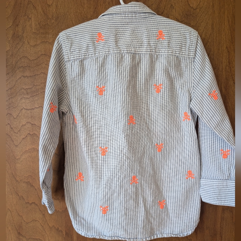 ☠️ Mini Boden Pinstriped Shirt with Embroidered Orange Skull Accents 5-6y - Picture 4 of 5